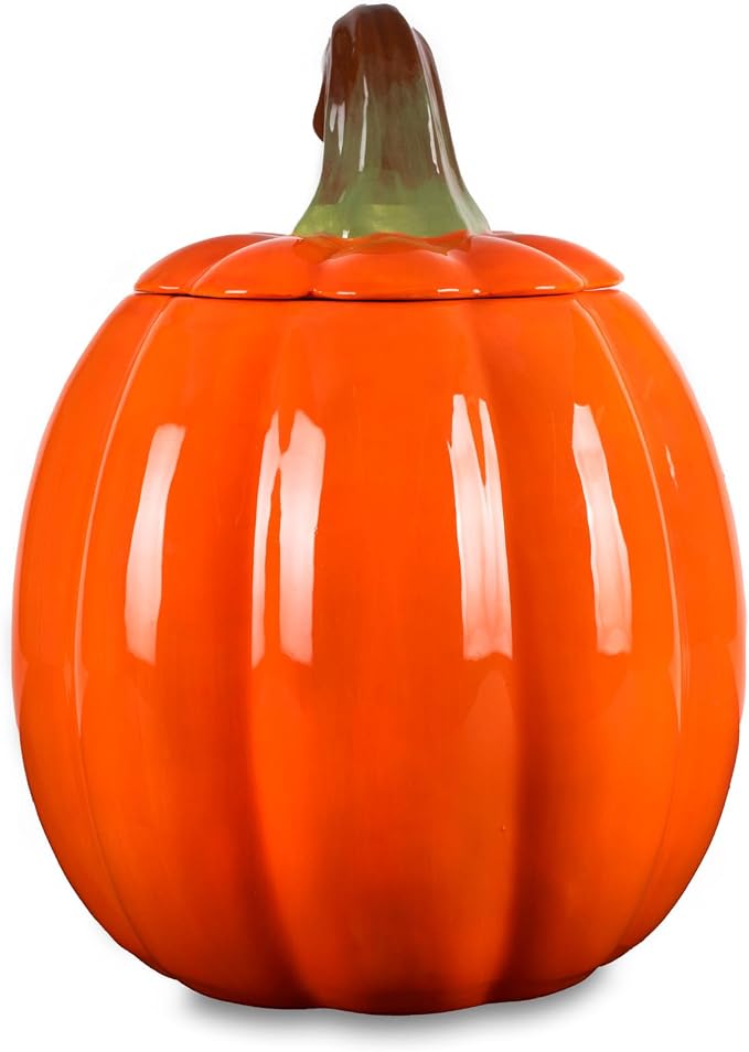 Dolomite Ceramic 10.5 x 7.9 Halloween Cookie & Candy Jar with Airtight Lid: Perfect for Kitchen Canisters, Pet Treat Containers & Fall Decorative Candy Dish, Pumpkin Jack-O-Lantern