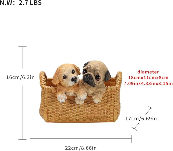 Labrador & Pug Statue Key Bowl for Entryway Table - Large Capacity Decorative Key Holder Bowl - Weighted Candy Dish for Office Desk, Stable Animal Storage Basket for Home Decor