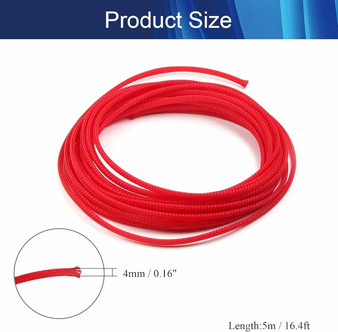 Jutagoss PET Expandable Braided Cable Sleeve, 16.4ft - 3/16 inch Red Cable Management Sleeve, Wire Loom Tube Cord Protector for USB Cable, Power Cord, Audio Video and More, 1Pc