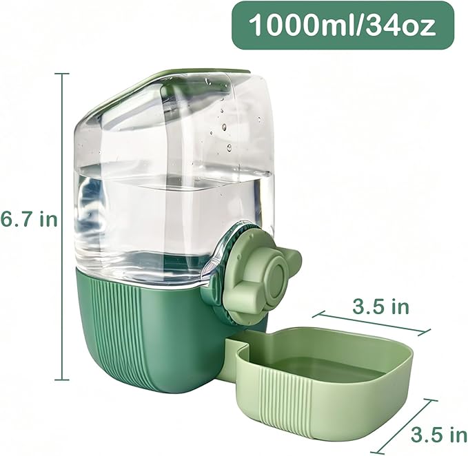 Rabbit Water Bottle, 34oz Pet Hanging Water Dispenser, Cat Water Feeder for Small Animal Ferret Guinea Pig Chinchilla Small Dog Cage Grid Spacing 1.2''-2.1'' (Green)