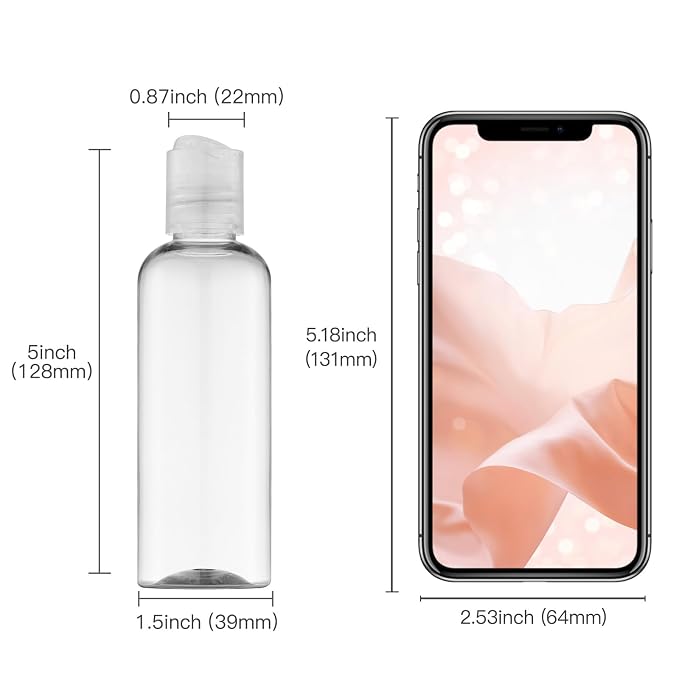 Travel Bottles for Toiletries, 3.4 oz Travel Size Containers, 5pcs, Clear | Squeezable empty plastic bottles, TSA approved, leak proof, with labels, for liquids & shampoo lotion, gym essentials