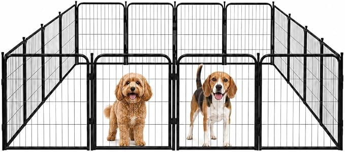 Outdoor Dog Playpen - 24 inch, 16 Panels for Small and Puppy Size Dogs - Heavy Duty Metal Pet Fence with Black Anti-Rust Coating - Portable Exercise Play Pen for RV, Camping, and Yard