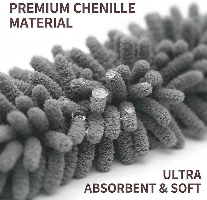 Cute Dog Chenille Hand Towel, 3D Fuzzy Puppy Hangable Ball Hand Towel Microfiber Super Soft Absorbent Bathroom & Kitchen Towels with Hanging Loop, Can Be Placed on the Sink Countertop (Gray)