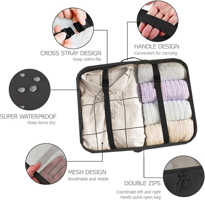 LANSKLBD 6/8 Set Packing Cubes for Suitcases Travel Luggage Packing Organizers,Travel Accessories Essentials Luggage Organizer with Shoe/Tioletry/Laundry Bag (Black, 8 set)