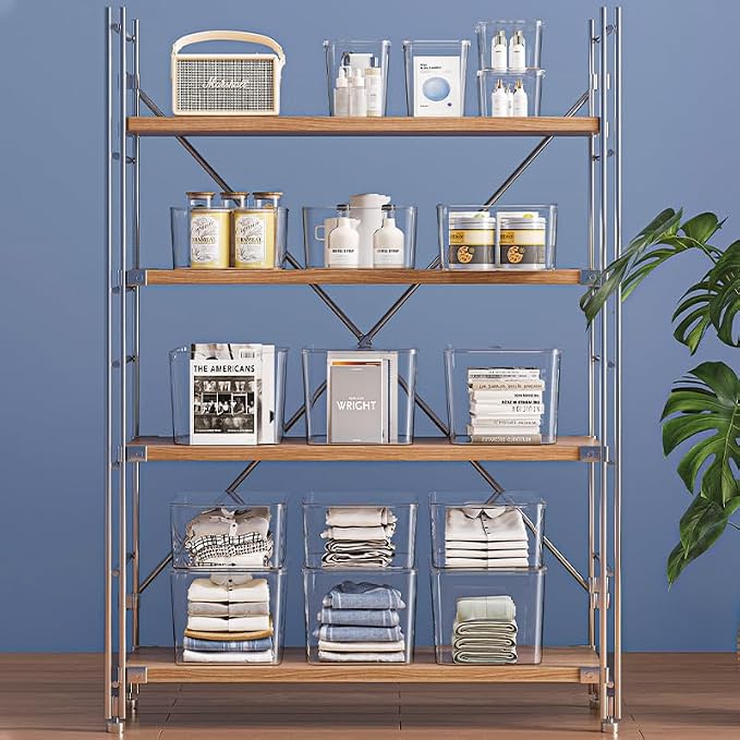 Clear plastic storage bins with LIDS,storage containers for snacks, cosmetics, books, dog food, Storage Organizer for Nursery，Kitchen, Living room,Bedroom, Bathroom, Office(clear, 2XL+2L)