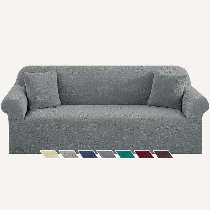 YEMYHOM Couch Cover Latest Jacquard Design High Stretch Extra Large Sofa Covers Pet Dog Cat Proof Oversized Slipcover Non Slip Magic Elastic Furniture Protector (X-Large, Begonia Leaf Dark Gray)