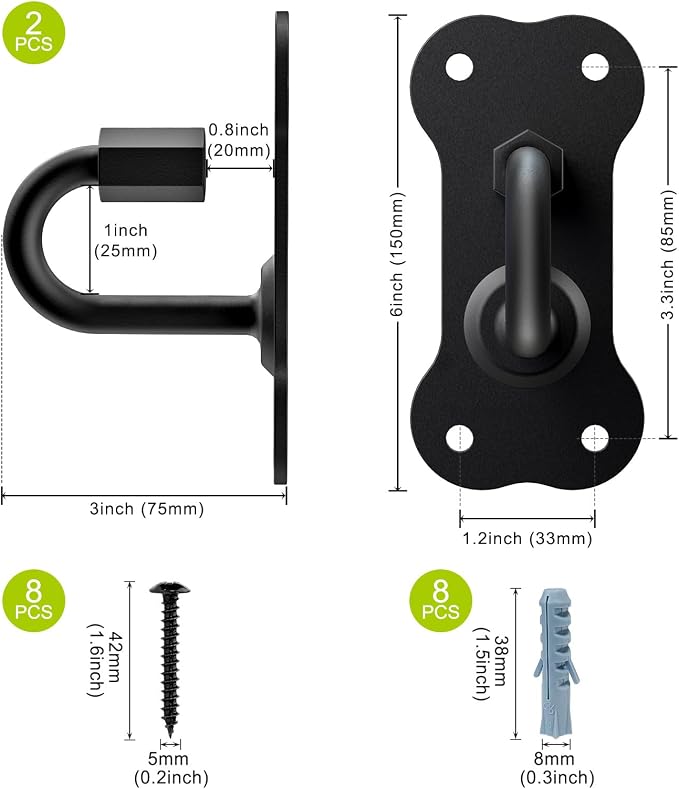 2Pack Dog Leash Hooks for Wall Black Dogs Leash Holder Wall Mount Dog Hook for Leashs for Indoor & Outdoor Use - Secure and Escape-Proof Hook for Dogs Leashs Storage