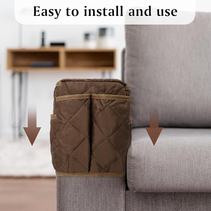Remote Control Holder, Non Slip Bedside Armchair Caddy, Recliner Arm Caddy Armrest Organizer with 14 Pockets for Cell Phone TV Remote Control Magazines