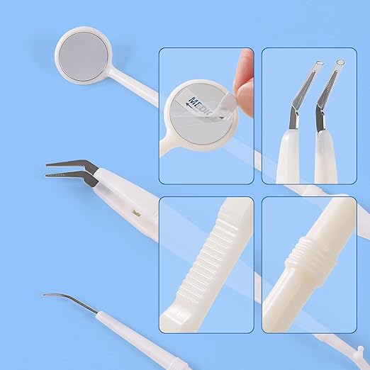 JMU 10 Pack Disposable Dental Examination Kit, 3Pcs Basic Instruments Set, Sterile Packaging, Dental Mirror Explorer Probe Plier, Oral Cleaning Dentist Tools (3pcs a Set, 10 Sets)