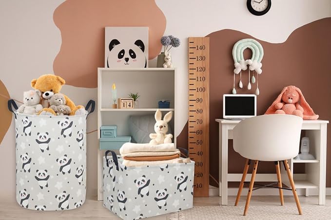 Kids Basket Panda Storage Bins for Girls Rectangular Baby Gift Baskets Cute Toy Storage Bin Box Organizer Book Shelf Basket Sports Balls Room Decor(Panda)