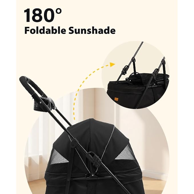 One-Click Foldable Pet Stroller, Lightweight Fixed Carrier Cart for Small Medium Dogs Cats, Portable Travel Small Dog Stroller Up to 40 lbs,Large Cat Stroller, Black ﻿