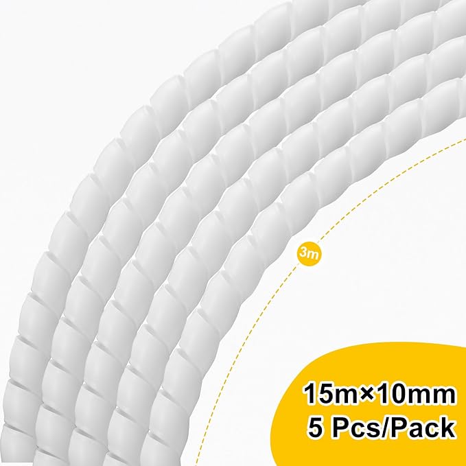 Flutesan Dog and Cat Cord Protector 10 mm Spiral Cable Wire Wrap from Pets No Chew Cat Proofing Cords 5 Pcs/Pack for TV Computer Ebike Electrical Wire(49.2 ft,White)