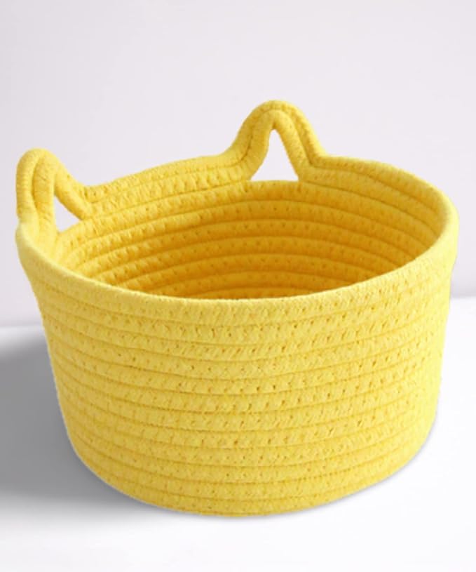 Large Cat Ears Toy Organizer, Woven Cotton Rope Basket, Decorative Nursery Bins & Boxes Gift Basket Empty for Baby Pet Toy Storage