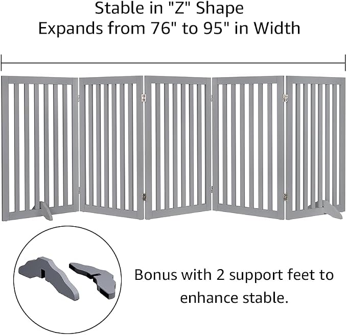 unipaws 36”H Free Standing Pet Gate for Dog Cat, 100”Wide Wooden Dog Gates | Foldable Pet Fence for Doorway, Stairs, Step, Expandable Doggy Barrier, Indoor Use
