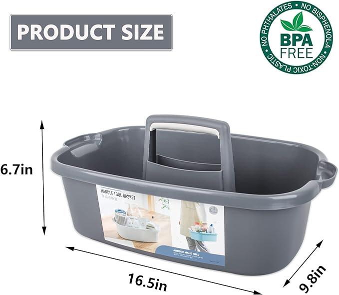 JiatuA Large Cleaning Supplies Caddy Portable Shower Caddy Basket Dark Gray | Sturdy Supply Organizer with Handle Plastic Bucket Tool Storage for Bathroom Bedroom Kitchen Garden College Dorm Essentials