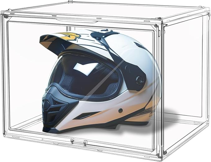 GUDEMAY Large Clear Stackable Acrylic Storage Bins with Door, Dustproof Figure Collectibles Display Case, Football & Motorcycle Helmet Showcase, Basketball, Sports Memorabilia Organizer (XL, Count, 3)