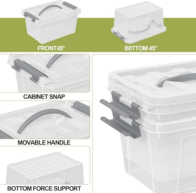 6L Clear Storage Latch Bins, 6-Pack Organizer Box with Handle