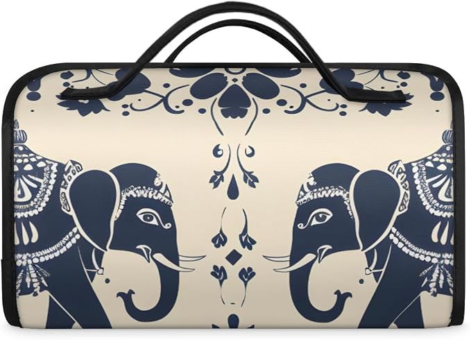 Elephant Makeup Bag for Women Hanging Roll-Up Travel Organizer Toiletry Kit with 4 Removable Compartments, Animal Print