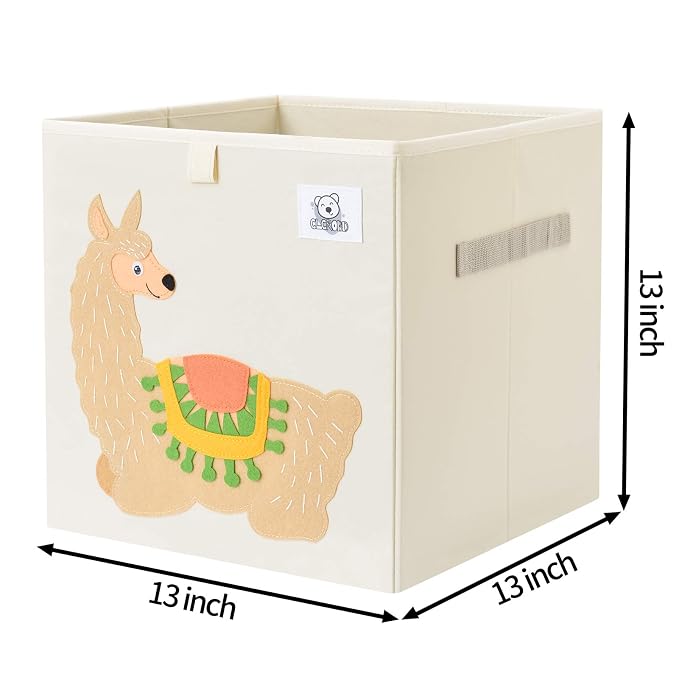 13 Inch Animal Cube Storage Bins, Foldable Fabric Kids Toy Box & Toy Chest | Kids Storage Cubes, Toy Storage Organizer Basket for Toddlers, Boys and Girls, Playroom and Nursery (Alpaca)