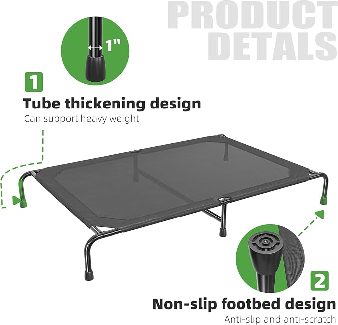 Simple Trending Outdoor Elevated Dog Bed, Cooling Raised Dog Cots, Black | Pet Bed for Extra Large Dogs, Waterproof Cover, Breathable Mesh, Non-Slip Feet, Indoor or Outdoor Use, 60.25" x 37.25"