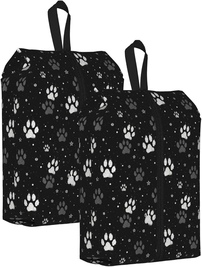 Vintage Pet Paw Print Travel Shoe Bag for Men & Women, Waterproof Shoe Storage Organizer with Zipper, Portable Shoe Pouch for Sneakers, Heels, Sandals, Gym & Travel Luggage 2PCS