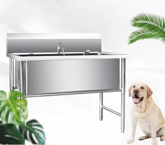 47 Inch Dog Grooming Bathtub Station,Professional Stainless Steel Dog Bathing Station,Wash Shower Sink for Large Dogs,Dog Washing Station,Pet Wash Bath Station,Dog Grooming Tub,Deep 40cm/15.7in