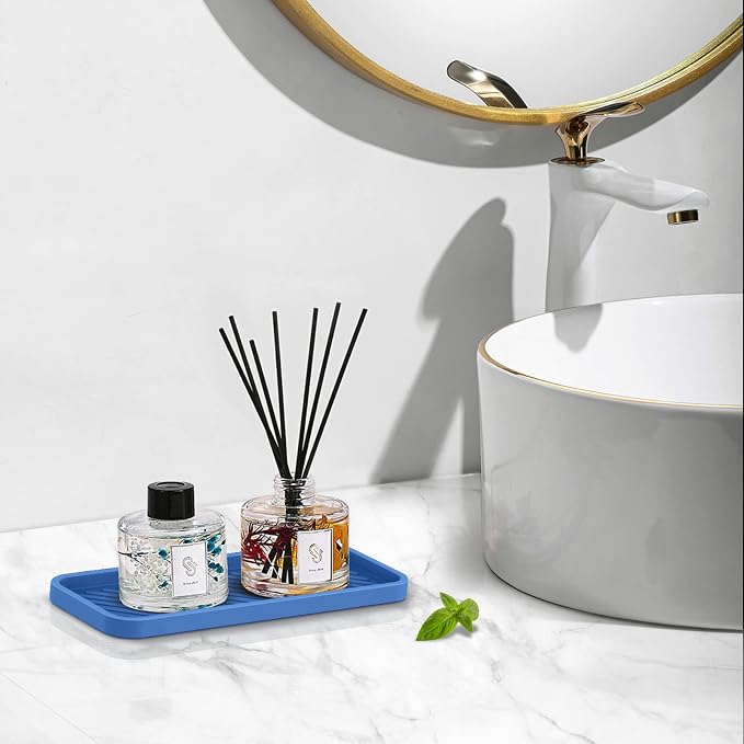 Silicone Sponge Holder, Kitchen Sink Organizer Tray（Blue）