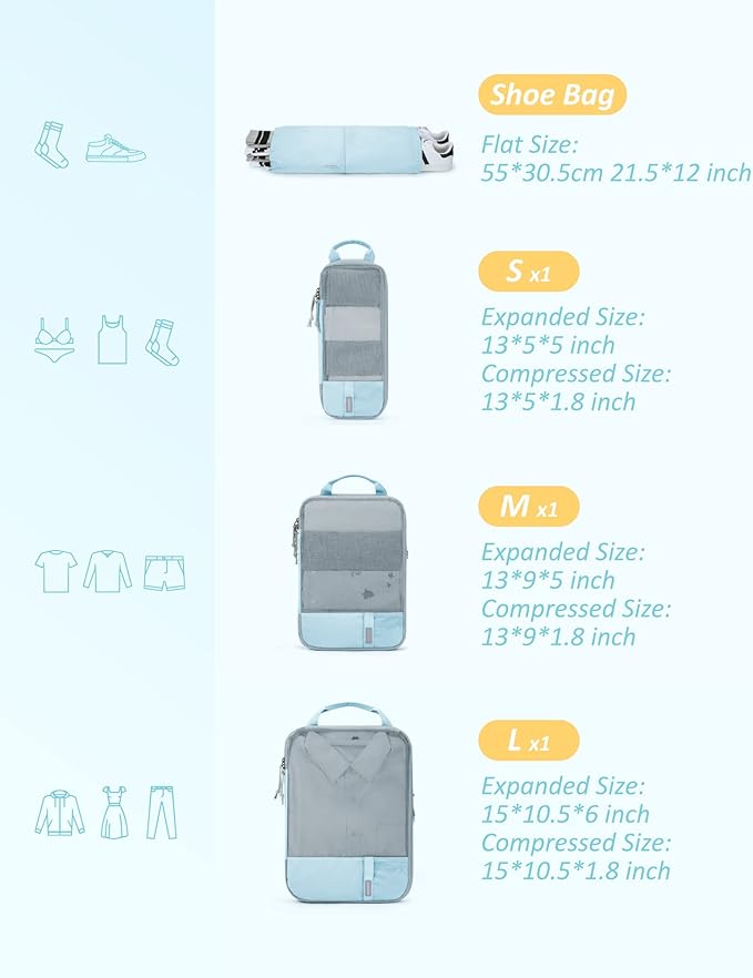 BAGSMART Compression Packing Cubes for Travel Essentials | 14 Set /6 Set /4 Set/2 Set, Lightweight, Durable