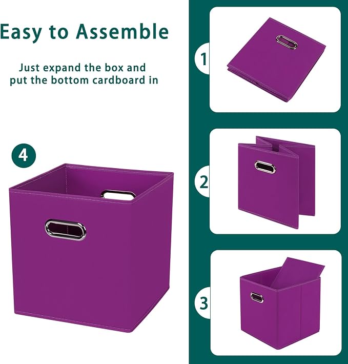 Black Foldable Storage Cubes Bins, Fabric Storage Box Cubes Organizer Baskets with Dual Handles for Home Organizer,Set of 3,(Purple)
