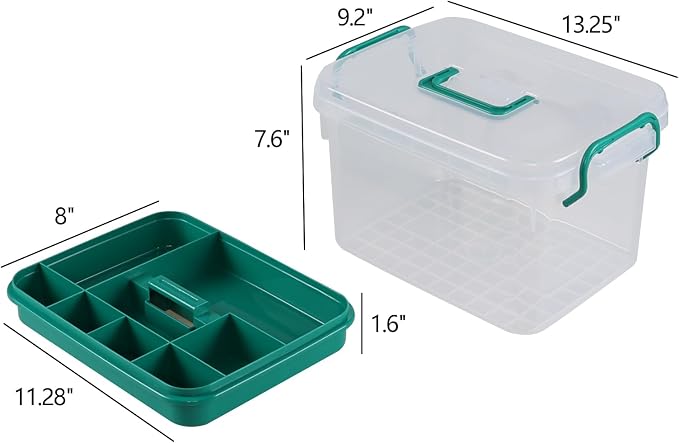 Plastic Medicine Storage Kit with Tray, First Aid Storage Box | Portable 1-Pack Household Med Organizer with Handles, Stackable Clear Household First Aid Organizer