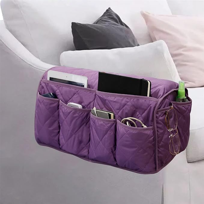 Armchair Caddy for Recliner - Sofa Armrest Organizer with 14 Pockets | Waterproof Remote Control Holder for Recliner, Non-Slip Chair Arm Storage for TV Remote, Phone, Books, Magazine, iPad