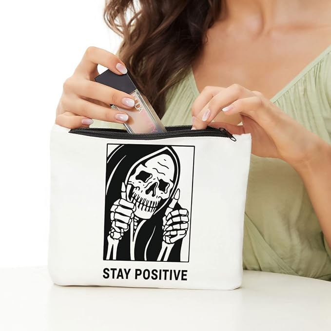Goth Makeup Bag, Funny Skeleton Cosmetic Bag, Inspirational Gifts for Women | Gothic Skull Travel Toiletry Bags, Goth Accessories, Halloween Witch Gifts for Women Girls Sisters Friends Mom Cosmetic Pouch