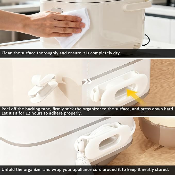6 Pack Cord Organizer for Kitchen Appliances, Milky White | Upgraded Stackable Silicone Adhesive Cable Management Wrap Holder, for Mixer Blender Air Fryer Pressure Cooker Coffee Maker