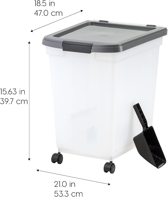 IRIS USA Dog Food Storage Container, Up to 50 lbs, Dark Gray, Made in USA | Includes 2-Cup Scoop & Wheels, Airtight Seal, BPA-Free, Bird Seed, Cat food, Cat Litter, Chicken Feed, Pellets