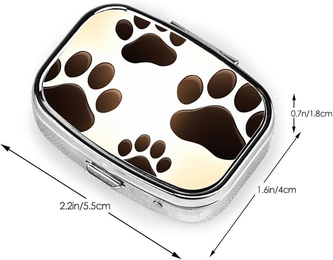 Pill Box Pet Paw Prints Square Pill Case for Purse Pocket 3 Compartment Medicine Pill Organizer Small Metal Pill Container Holder Portable Travel Pillbox to Hold Vitamins Fish Oil Supplements