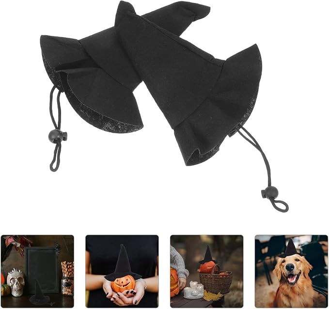 Toyvian Mini Halloween Witch Hat for Cats Dogs, 2pcs Spooky Non-Woven Puppy Kitten Headwear Pet Vampire Costume Accessories for Holiday Party Photoshoot