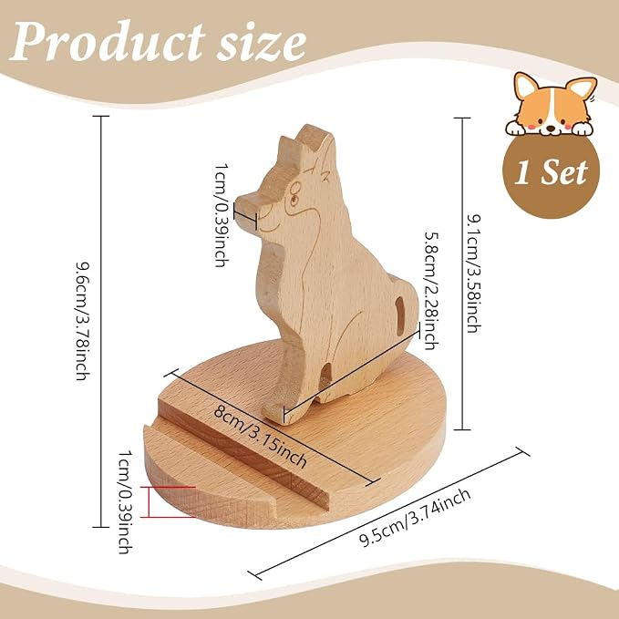 NBEADS Cell Phone Tablet Wooden Stand, 3.58x2.28x0.39inch Animal Phone Holder Dog Decorative Smartphone Desk Holder with Non-Slip for Various Models of Mobile Phones and Tablets, Sandy Brown