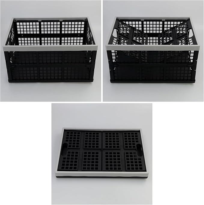 Sandmovie 42 Liter Plastic Stackable Collapsible Crate, 4 Pack | Folding Crates Storage