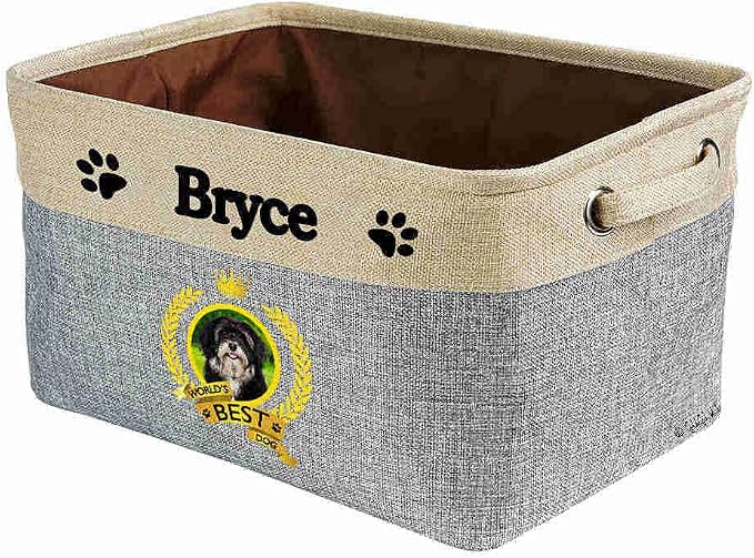 Custom Name Collapsible Dog Toy Storage Basket Bin World's Best Dog a Smiling Happy Havanese Puppy Dog Foldable Pet Toy Box Closet Shelf Baskets Organizer for Bedroom Home Dog Cat with Handles Gray