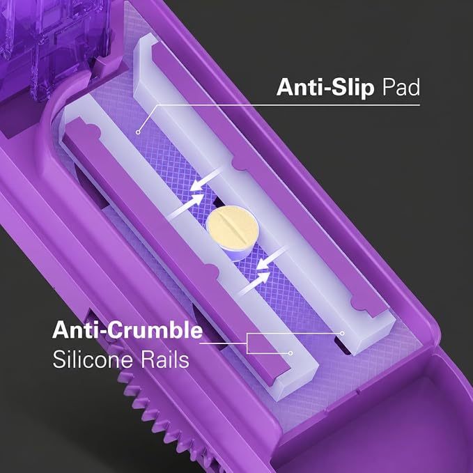 ONE PIX Pill Cutter Splitter for Small and Tiny Pills, Multiple Pill Splitter with Centering Device & Hidden Blade, Adjustable Tablet Cutter for Large Pills, Seniors, Pets, Purple
