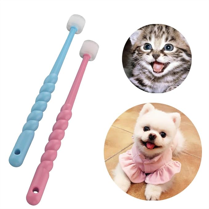 VTurboWay 2 Pcs 360-Degree Pet Toothbrush for Puppy, Small Dog and Cat, Colors May Vary