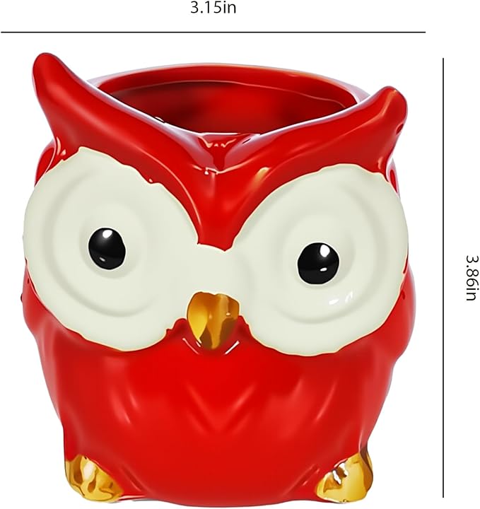 Ceramic Owl Shaped Pen Pencil Holder for Desk Decoration Accessories Owl Decor Makeup Brush Pen Cups Succulent Plant Pot Office School Ideal Gifts for Women, Mom or Birthdays