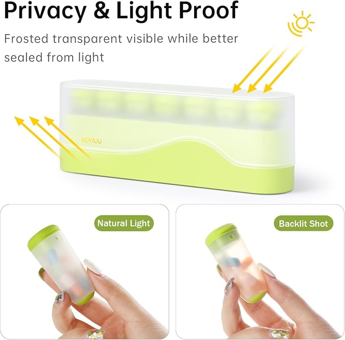 KOVIUU Weekly Pill Organizer 1 Time a Day, Detachable Pill Box 7 Day, Green | Travel Pill Case | Once Daily Medication Dispenser | Week Pill Holder Container for Vitamin, Medicine, Supplement | BPA-Free