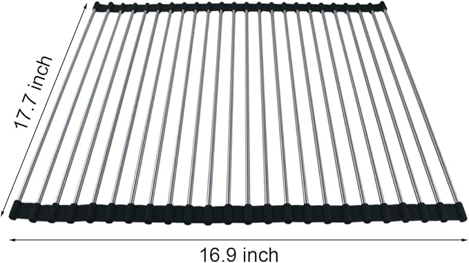 Ahyuan Roll up Dish Drying Rack Over The Sink Kitchen Roll up Sink Drying Rack Portable Dish Drainer Foldable Dish Drying Rack (Black, 17.8''X15.8'')