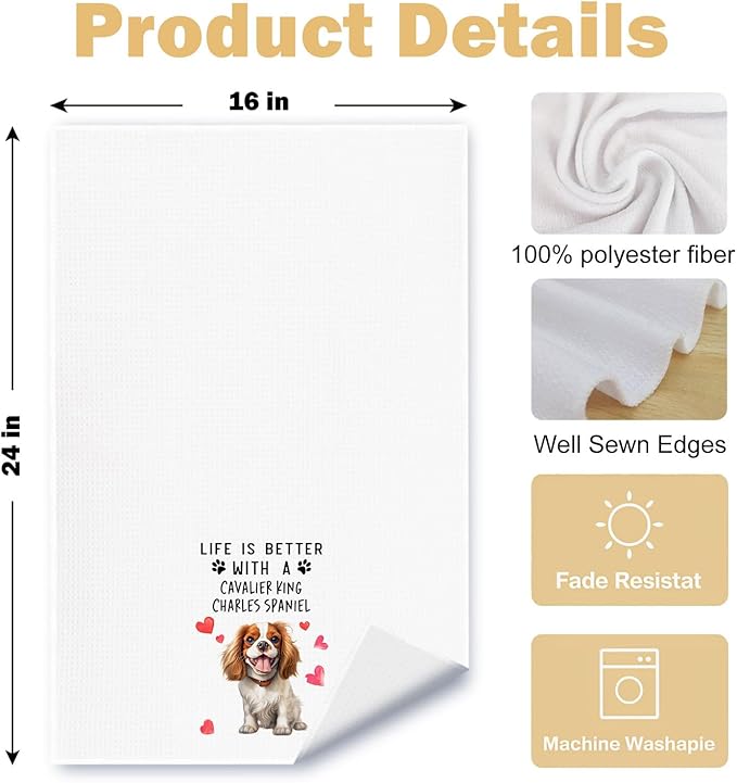 Cavalier King Charles Spaniel Dog Kitchen Towels, King Charles Cavalier Gifts Dish Tea Towels for Kitchen Decor, Dog Mom Gifts Decorative Hand Towel for Bathroom, 16x24 Inches