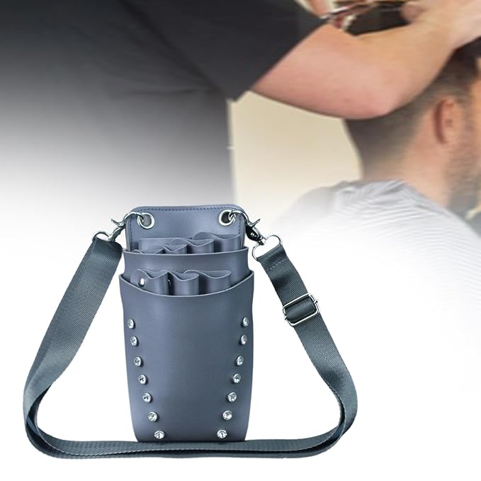 Scissors Pouch Hairdressing Scissors Bag Salon Hairstylist Tool Organizer PU Leather Waist Belt Shear Case Suitable for barbers pet groomers, Gray