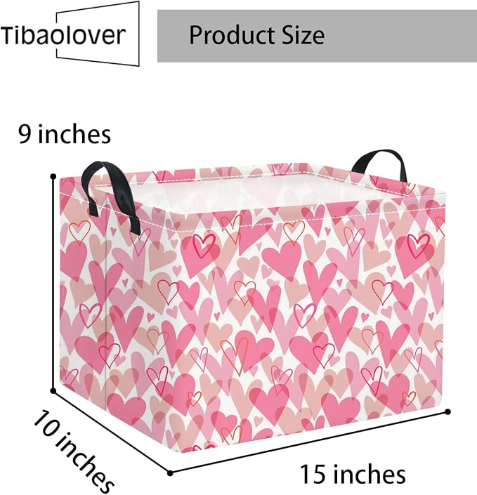 Rectangular Valentines Basket for Women Girls Storage Bin Organizer Box Shelf Room Decor(Romantic Hearts)