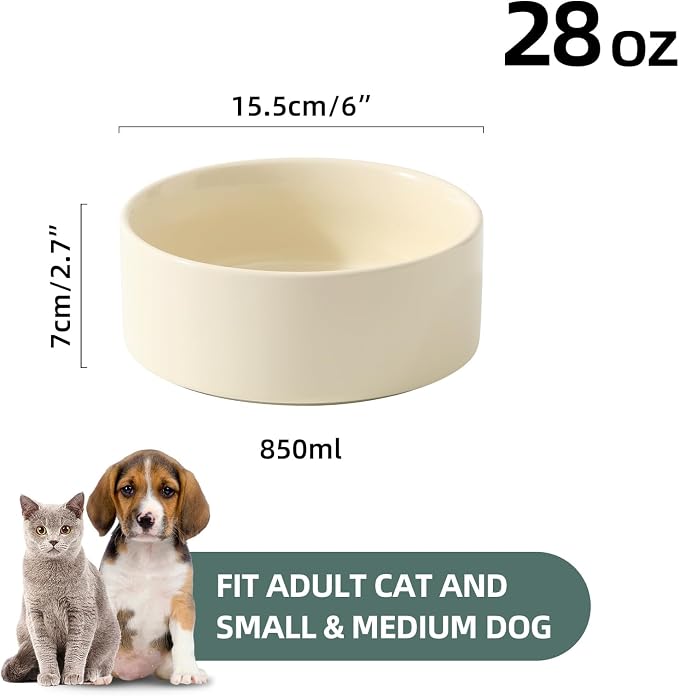 Havniva Cat Bowls Set of Two, 6.1” Ceramic Cat Food Bowls, Cat Water Bowl | Cat Food and Water Bowl Set, Non-Slip Base, Food-Grade Ceramic, Wide Opening, Dishwasher Safe, Pet Bowls Whisker Friendly