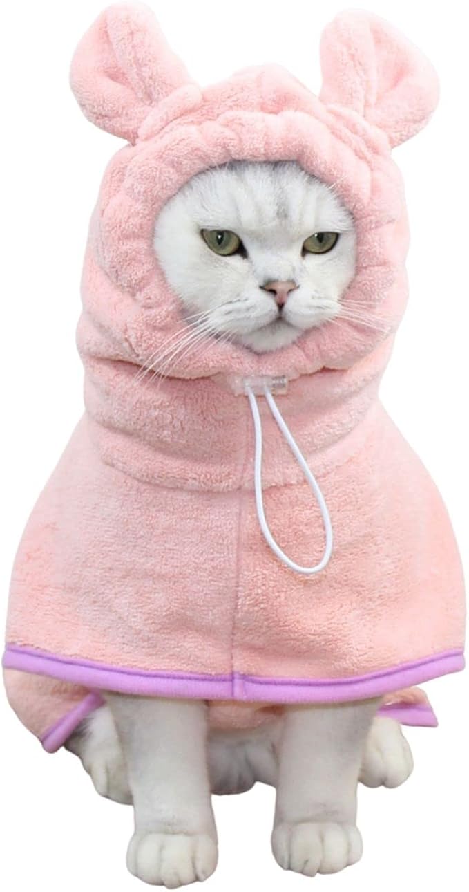 Dog Bathrobe Towel, Cat Bathrobe Microfiber Fast Drying Absorbent Hooded Bath Towel for Puppy Small Medium Large Dog Cat(Pink,XS)