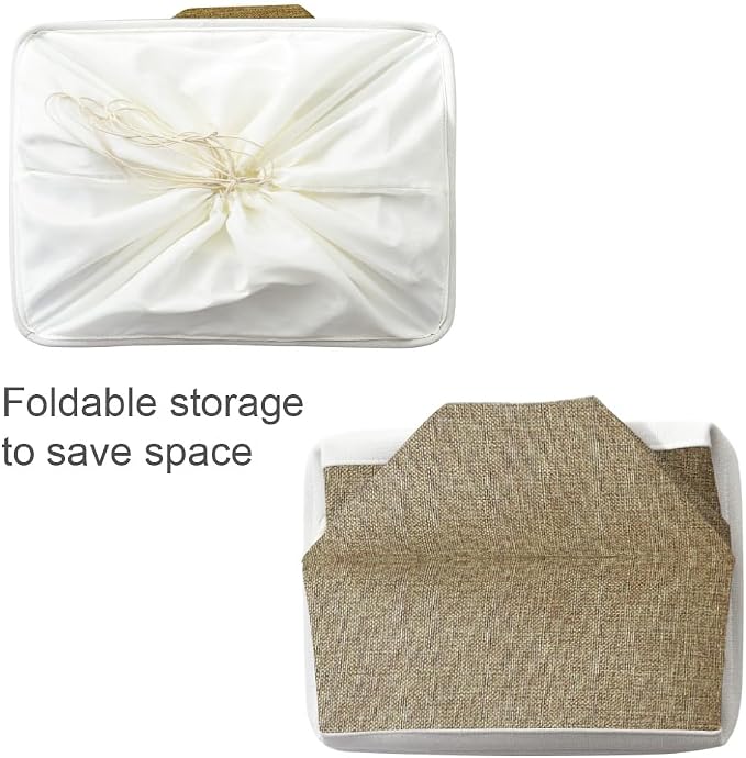 Organization Basket - 20x16x14 inch Jumbo 3 Pack Collapsible Storage Bins for Shelves, Fabric Storage Cubes for Closet Organizer Gift Toy (White & Khaki)